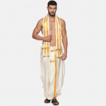Men Cream and Gold-Toned Solid Dhoti With Angavastram