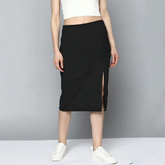 https://daiseyfashions.com/products/women-black-pure-cotton-solid-ruched-straight-skirt