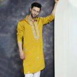 Geometric Embroidered Mandarin Collar Mirror Work Cotton Silk Straight Kurta