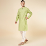 Thread Work Dobby Mandarin Collar Pure Cotton Straight Kurta