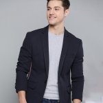 Men Navy Blue Solid Single-Breasted Regular Fit Casual Blazer