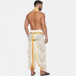 Men Cream and Gold-Toned Solid Dhoti With Angavastram