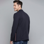 Men Navy Blue Solid Single-Breasted Regular Fit Casual Blazer