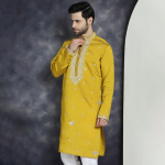 Geometric Embroidered Mandarin Collar Mirror Work Cotton Silk Straight Kurta