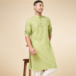 Thread Work Dobby Mandarin Collar Pure Cotton Straight Kurta