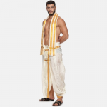 Men Cream and Gold-Toned Solid Dhoti With Angavastram