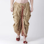 Men Beige & Red Printed Dupion Silk Dhoti Pants