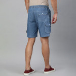 Men Blue Solid Pure Cotton Denim Cargo Shorts