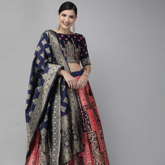 https://daiseyfashions.com/products/pink-navy-blue-woven-design-semi-stitched-lehenga-unstitched-blouse-with-dupatta