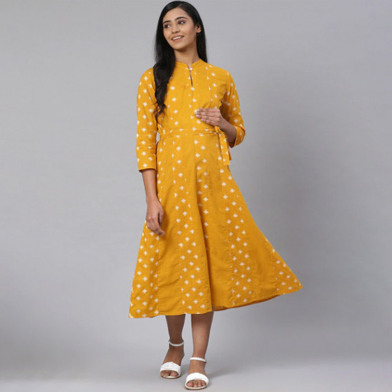 https://daiseyfashions.com/products/women-mustard-yellow-off-white-printed-pure-cotton-maternity-a-line-dress